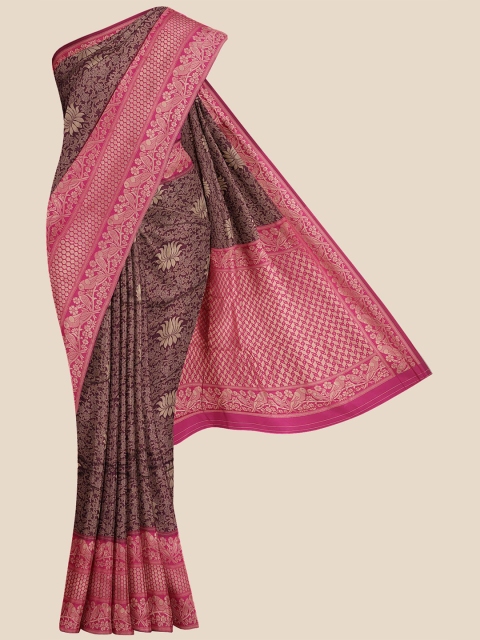 

KLM Fashion Mall Purple & Pink Woven Design Silk Blend Banarasi Saree