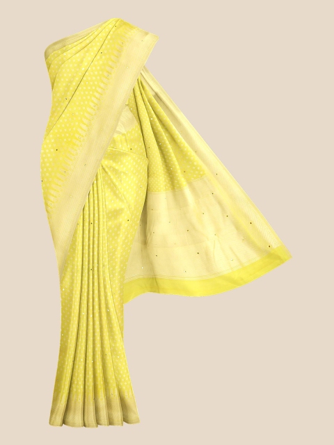 

KLM Fashion Mall Yellow & Gold-Toned Woven Design Zari Pure Silk Banarasi Saree
