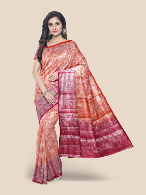 

KLM Fashion Mall Orange & Pink Woven Design Zari Silk Blend Banarasi Saree