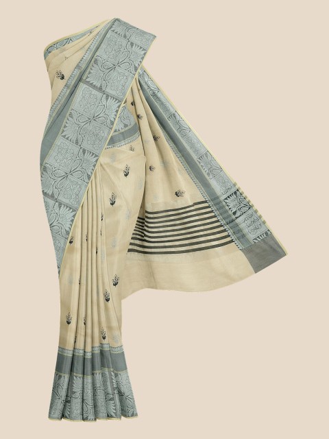 

KLM Fashion Mall Cream-Coloured & Grey Woven Design Zari Banarasi Saree