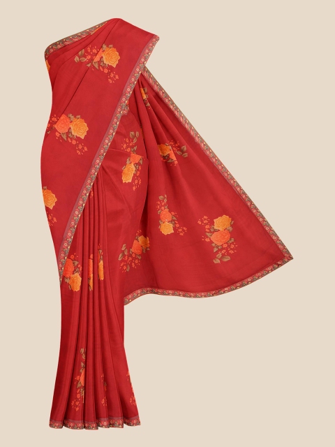 

KLM Fashion Mall Red & Orange Floral Printed Saree