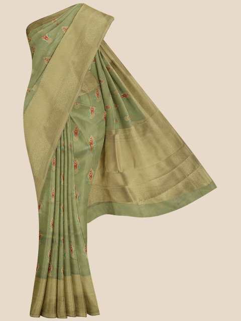 

KLM Fashion Mall Green & Red Woven Design Silk Blend Banarasi Saree