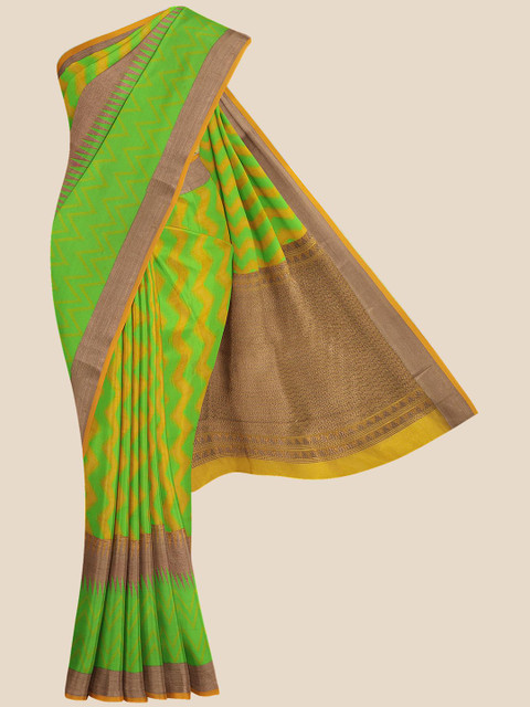

KLM Fashion Mall Green & Yellow Woven Design Silk Blend Banarasi Saree