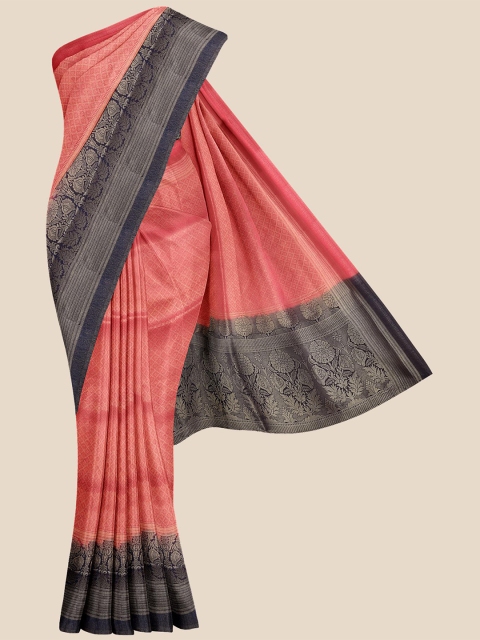 

KLM Fashion Mall Pink & Navy Blue Woven Design Silk Blend Banarasi Saree