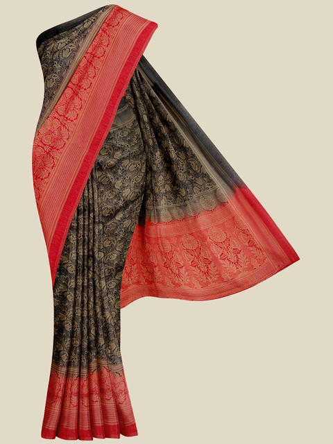 

KLM Fashion Mall Black & Red Woven Design Zari Silk Blend Banarasi Saree
