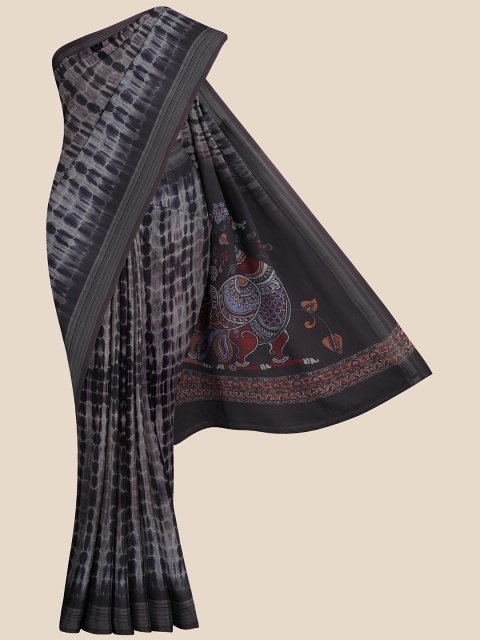 

KLM Fashion Mall Black & Grey Tie and Dye Zari Linen Blend Banarasi Saree