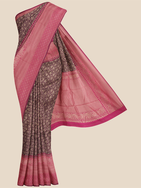

KLM Fashion Mall Purple & Pink Woven Design Silk Blend Banarasi Saree