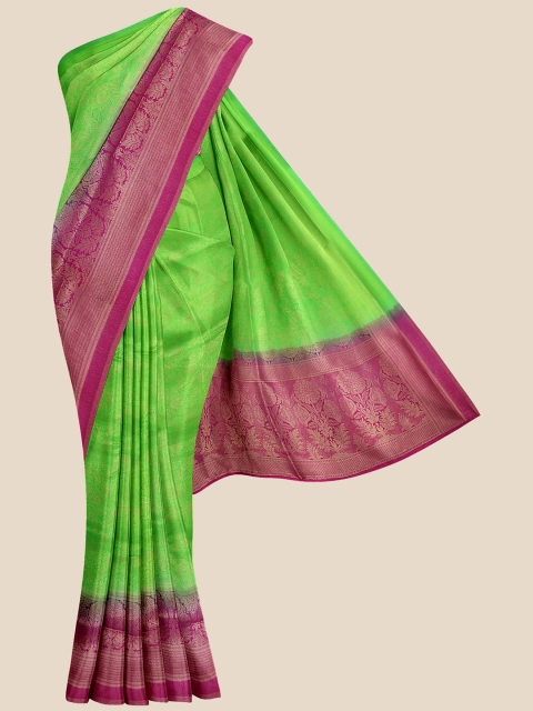 

KLM Fashion Mall Green & Pink Woven Design Zari Silk Blend Banarasi Saree