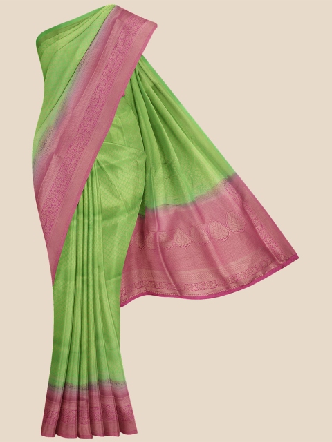 

KLM Fashion Mall Green & Purple Woven Design Silk Blend Banarasi Saree