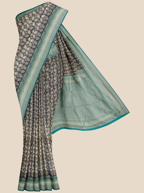 

KLM Fashion Mall Blue & Green Woven Design Silk Blend Banarasi Saree