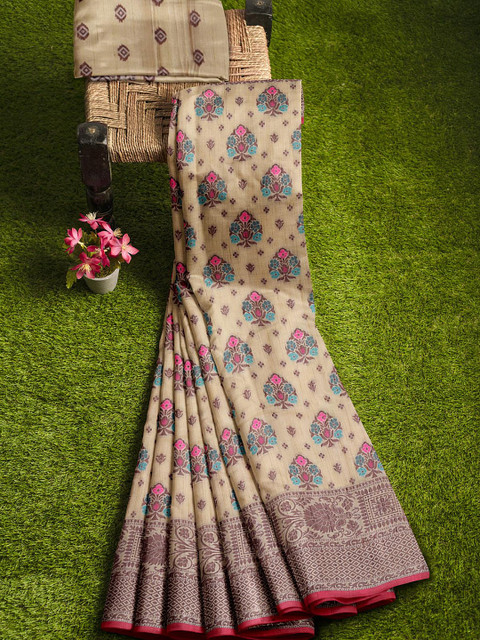 

KLM Fashion Mall Brown & Pink Woven Design Pure Silk Banarasi Saree