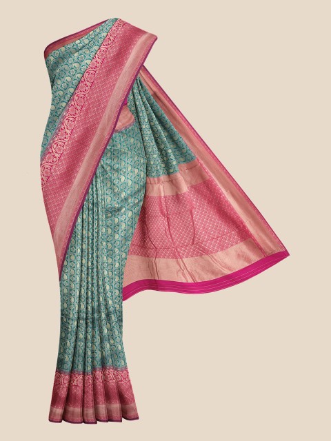 

KLM Fashion Mall Green & Pink Woven Design Zari Silk Blend Banarasi Saree