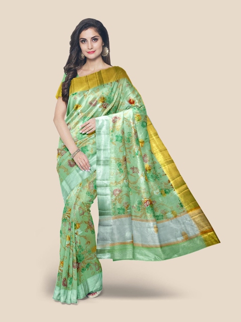 

KLM Fashion Mall Green & Gold-Toned Floral Banarasi Saree