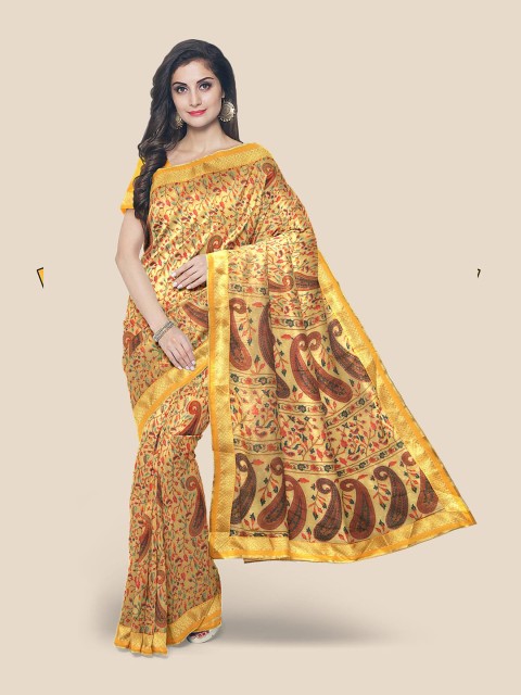 

KLM Fashion Mall Yellow & Brown Ethnic Motifs Banarasi Saree