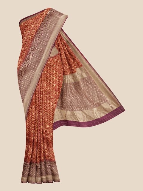 

KLM Fashion Mall Red & Violet Woven Design Silk Blend Banarasi Saree