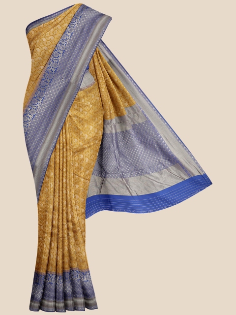 

KLM Fashion Mall Mustard & Blue Woven Design Silk Blend Banarasi Saree