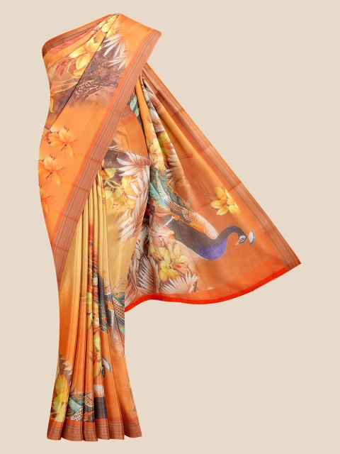 

KLM Fashion Mall Orange & Blue Ethnic Motifs Linen Blend Banarasi Saree