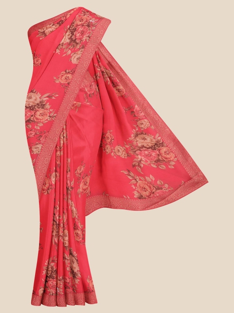 

KLM Fashion Mall Pink & Brown Floral Printed Saree