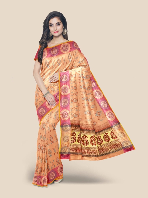 

KLM Fashion Mall Pink & Peach-Coloured Ethnic Motifs Banarasi Saree