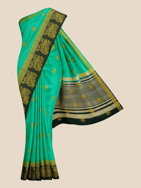 

KLM Fashion Mall Green & Black Ethnic Motifs Silk Blend Banarasi Saree