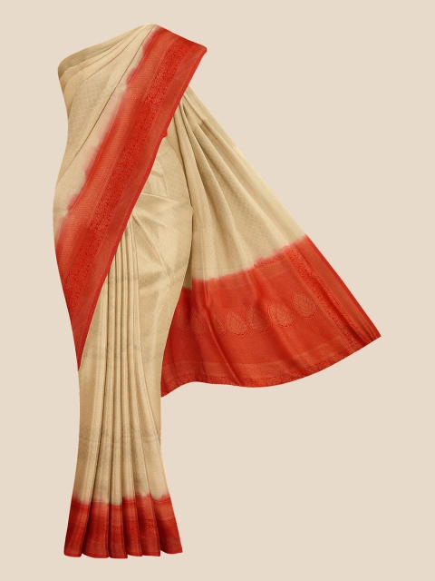 

KLM Fashion Mall Cream-Coloured & Red Ethnic Motifs Silk Blend Banarasi Saree