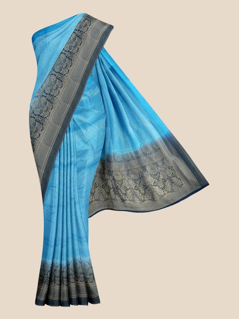 

KLM Fashion Mall Blue & Silver-Coloured Ethnic Motifs Silk Blend Banarasi Saree