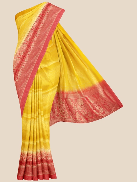 

KLM Fashion Mall Yellow & Red Checked Silk Blend Banarasi Saree