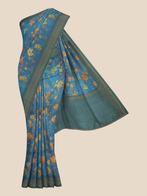 

KLM Fashion Mall Blue & Rust Floral Banarasi Saree