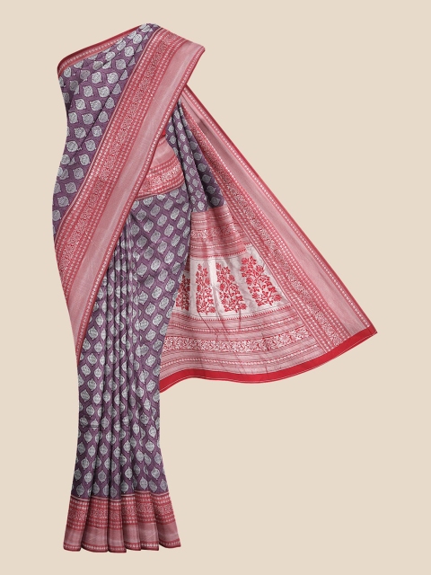 

KLM Fashion Mall Purple & Red Ethnic Motifs Silk Blend Banarasi Saree