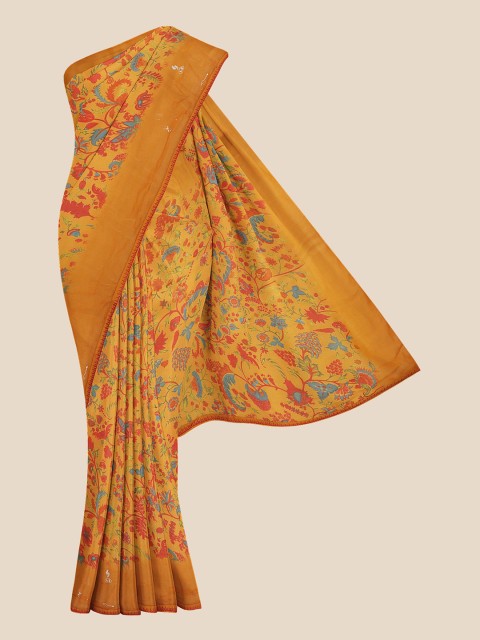 

KLM Fashion Mall Mustard Yellow & Red Floral Printed Saree