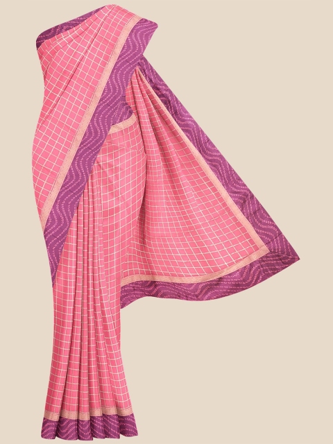 

KLM Fashion Mall Pink & Violet Checked Saree