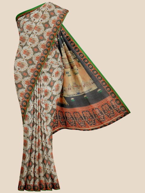 

KLM Fashion Mall Grey & Red Floral Banarasi Saree