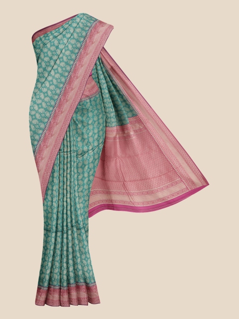 

KLM Fashion Mall Green & Pink Paisley Silk Blend Banarasi Saree