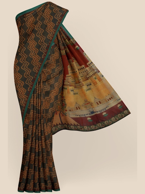 

KLM Fashion Mall Grey & Mustard Yellow Printed Banarasi Saree