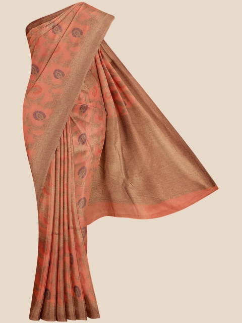 

KLM Fashion Mall Pink & Gold-Coloured Floral Silk Blend Banarasi Saree