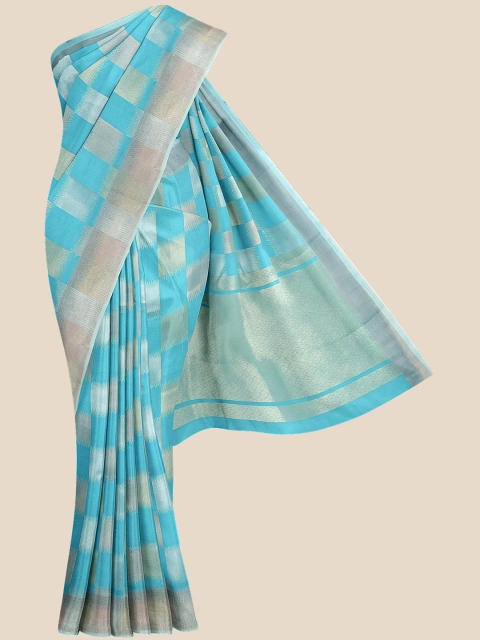 

KLM Fashion Mall Blue & Gold-Coloured Checked Silk Blend Banarasi Saree