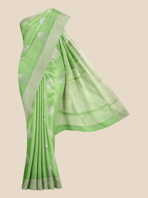 

KLM Fashion Mall Green & Silver-Coloured Ethnic Motifs Silk Blend Banarasi Saree