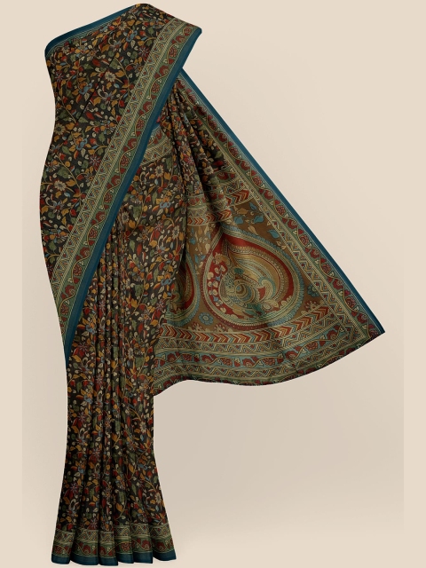 

KLM Fashion Mall Black & Green Floral Printed Banarasi Saree