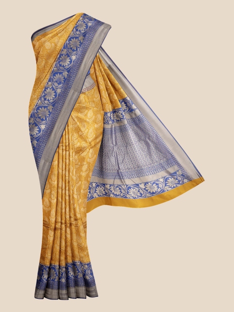 

KLM Fashion Mall Mustard Yellow & Blue Paisley Silk Blend Banarasi Saree