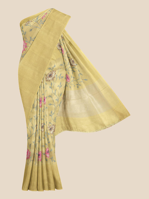 

KLM Fashion Mall Gold-Coloured & Pink Floral Silk Blend Banarasi Saree