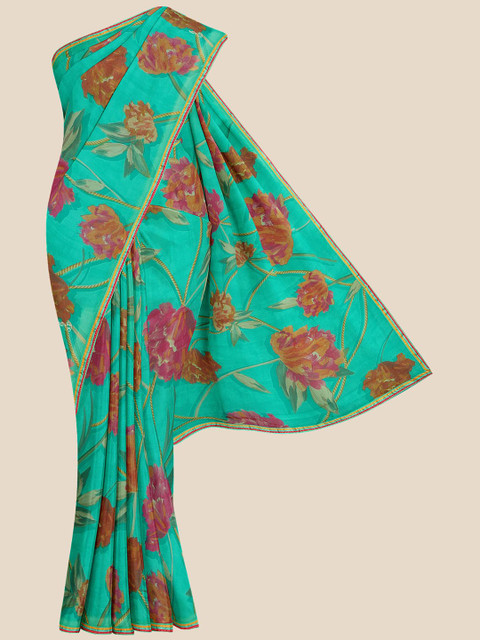 

KLM Fashion Mall Green & Pink Floral Printed Saree