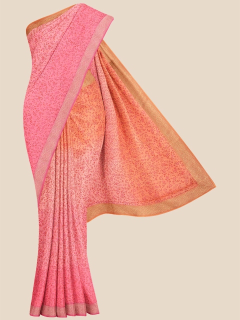 

KLM Fashion Mall Pink & Orange Floral Printed Saree