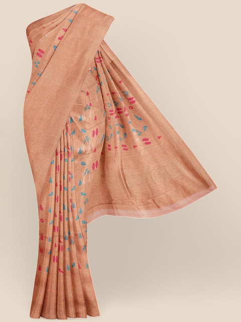 

KLM Fashion Mall Peach-Coloured & Pink Silk Blend Banarasi Saree
