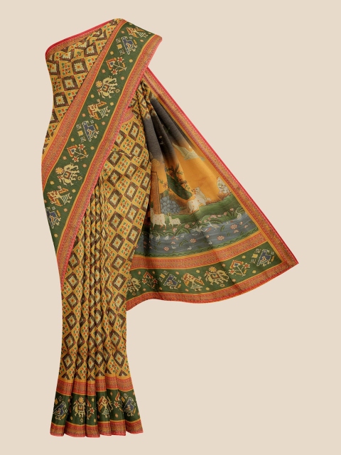 

KLM Fashion Mall Maroon & Yellow Ethnic Motifs Silk Blend Banarasi Saree