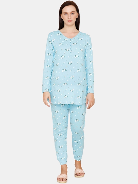 

Zivame Women Blue Floral Night suits