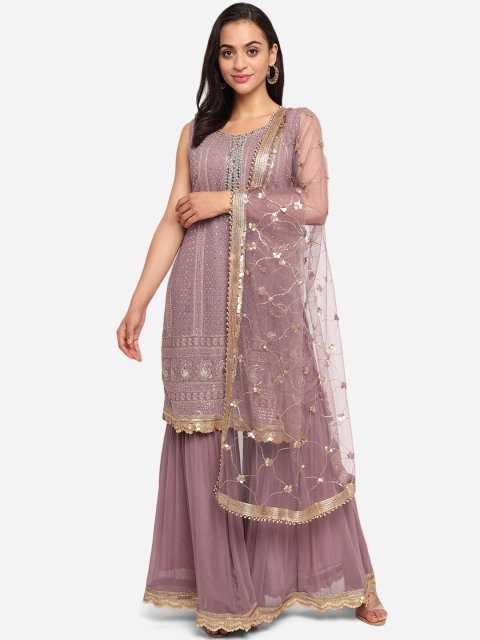 

BOMBAY SELECTIONS Women Mauve Embroidered Regular Kurta with Skirt & With Dupatta
