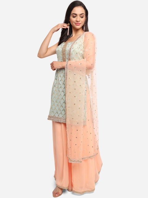 

BOMBAY SELECTIONS Women Sea Green Embroidered Regular Kurti with Skirt & With Dupatta