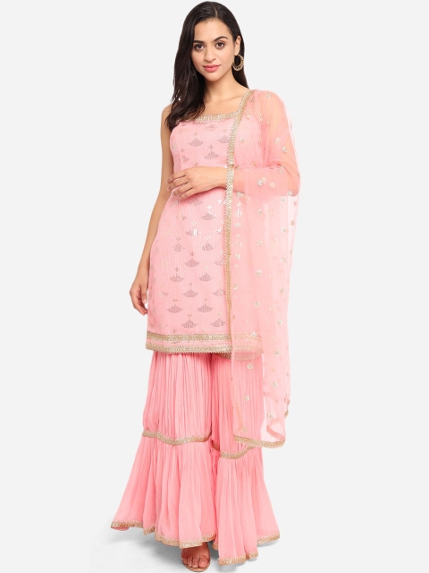 

BOMBAY SELECTIONS Women Pink Floral Embroidered Regular Kurti with Sharara & With Dupatta