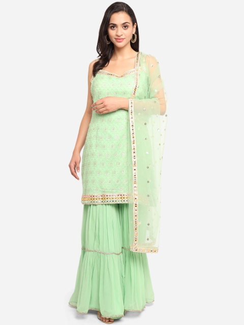 

BOMBAY SELECTIONS Women Green Embroidered Regular Kurti with Skirt & With Dupatta