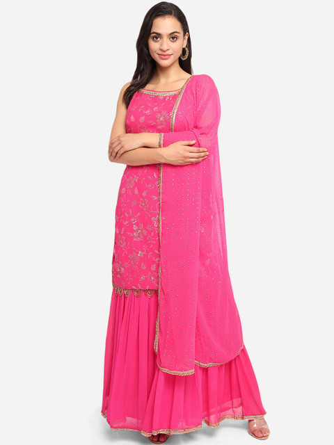 

BOMBAY SELECTIONS Women Rose Floral Embroidered Regular Kurti with Skirt & With Dupatta